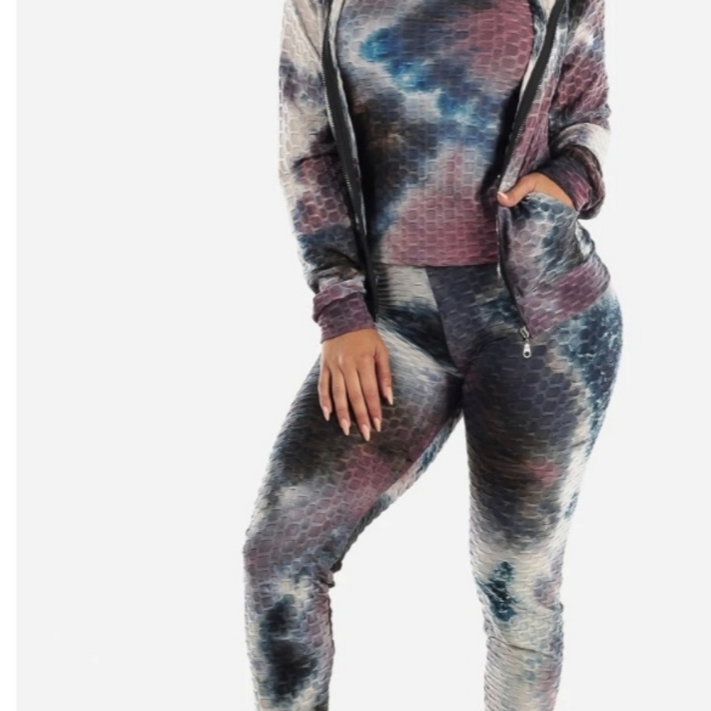 3 piece set burgundy tie dye
